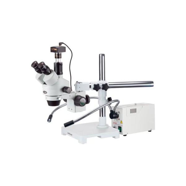 AmScope SM-3TZ-FOD-M 3.5X-90X Trinocular Zoom Stereo Microscope with Fiber Optic Light &1.3MP Camera